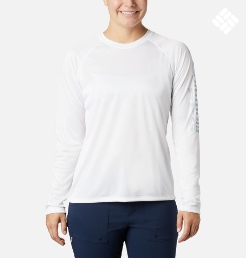 Women's Columbia PFG Tidal Tee II Long Sleeve Sweatshirts White | CA-EC406