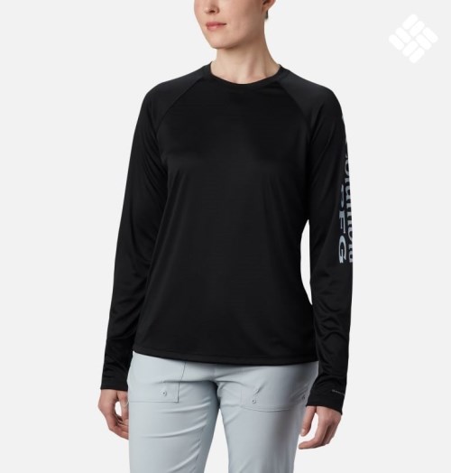 Women's Columbia PFG Tidal Tee II Long Sleeve Sweatshirts Black | CA-G4A1L