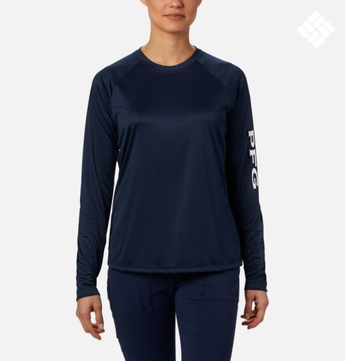 Women's Columbia PFG Tidal Tee II Long Sleeve Sweatshirts Navy | CA-N5031