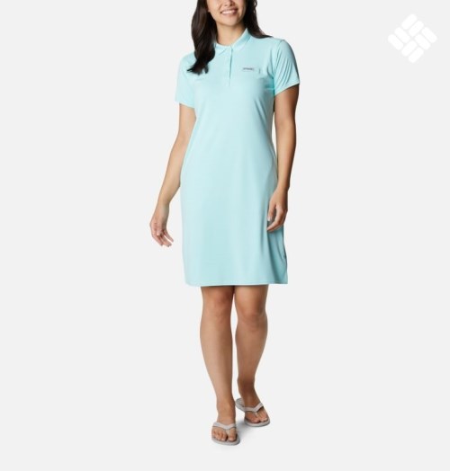 Women's Columbia PFG Tidal Tee Polo Dress Turquoise | CA-B1053