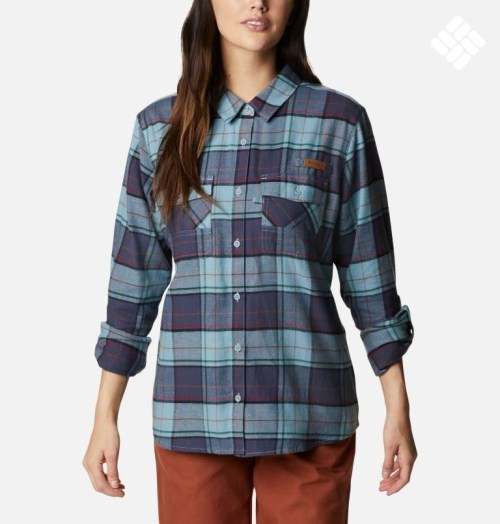 Women's Columbia PHG Roughtail Long Sleeve Field Flannel Shirts Turquoise | CA-Z568A