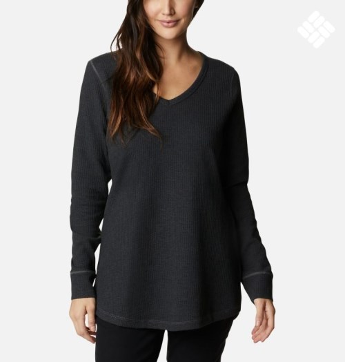 Women's Columbia Pine Peak Long Sleeve Thermal Tunic Sweatshirts Black | CA-G8A6L