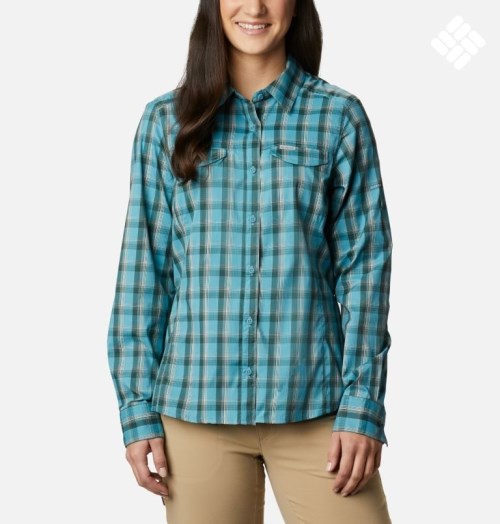 Women's Columbia Silver Ridge Lite Plaid Long Sleeve Shirts Turquoise | CA-UA0L6