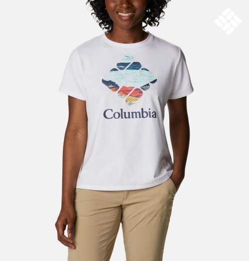 Women's Columbia Sun Trek Graphic T Shirts White | CA-Y456C