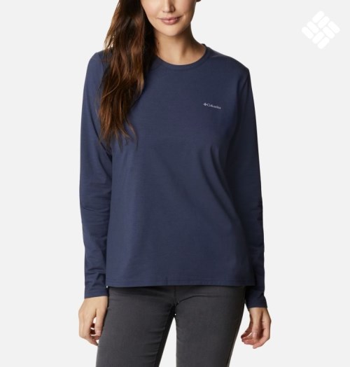 Women's Columbia Sun Trek Long Sleeve T Shirts Navy | CA-D3AL4