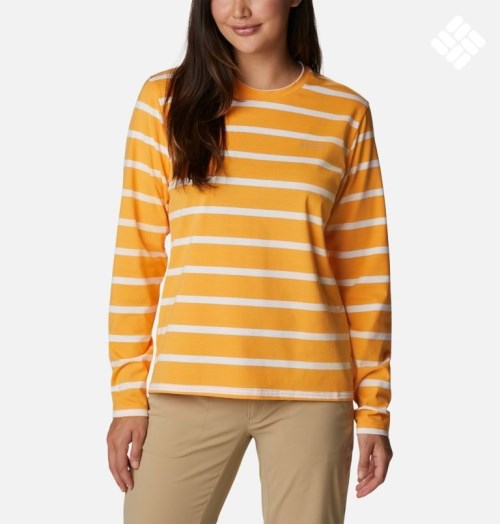 Women's Columbia Sun Trek Pattern Long Sleeve T Shirts Stripe | CA-B0CA3