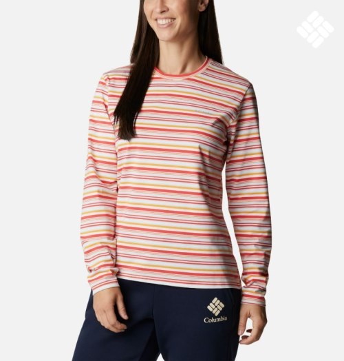 Women's Columbia Sun Trek Pattern Long Sleeve T Shirts Stripe | CA-TA6C5