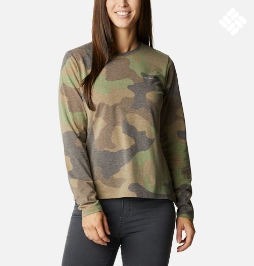 Women's Columbia Sun Trek Pattern Long Sleeve T Shirts Camo | CA-U6LAC