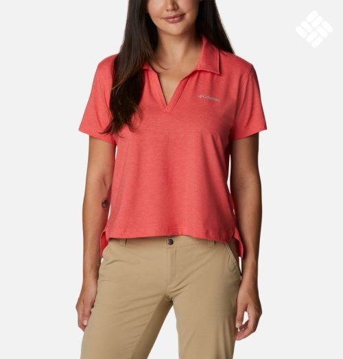 Women's Columbia Sun Trek Short Sleeve Polo Shirts Red | CA-BA136