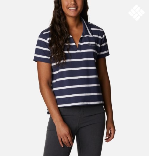 Women's Columbia Sun Trek Short Sleeve Polo Shirts Stripe | CA-I061L