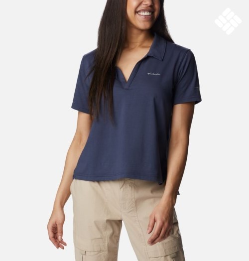 Women's Columbia Sun Trek Short Sleeve Polo Shirts Navy | CA-T35L0