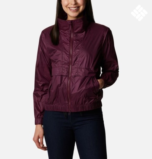 Women's Columbia Sunny City Windbreaker Jackets Burgundy | CA-Q385C