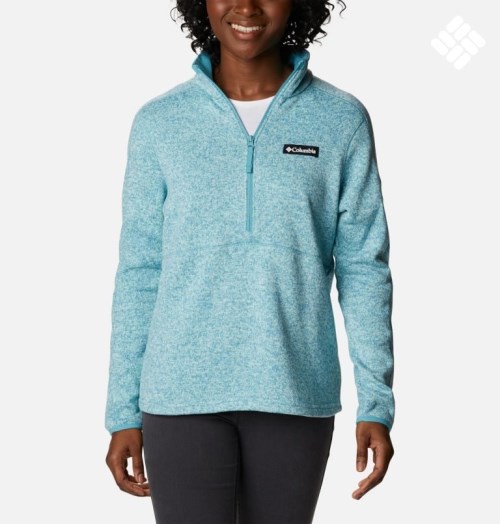 Women's Columbia Sweater Weather Fleece Half Zip Sweatshirts Turquoise | CA-A8AC6