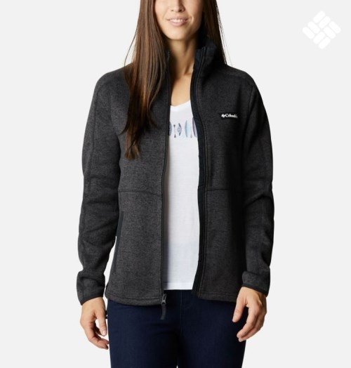 Women's Columbia Sweater Weather Full Zip Fleece Jackets Black | CA-L8L13