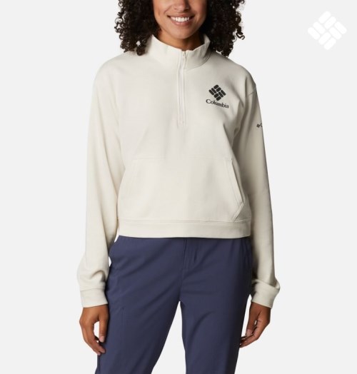 Women's Columbia Trek French Terry Half Zip Sweatshirts Cream | CA-A3514