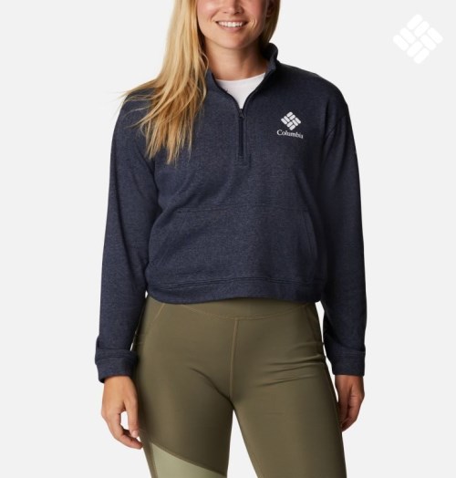 Women's Columbia Trek French Terry Half Zip Sweatshirts Navy | CA-Y0L36