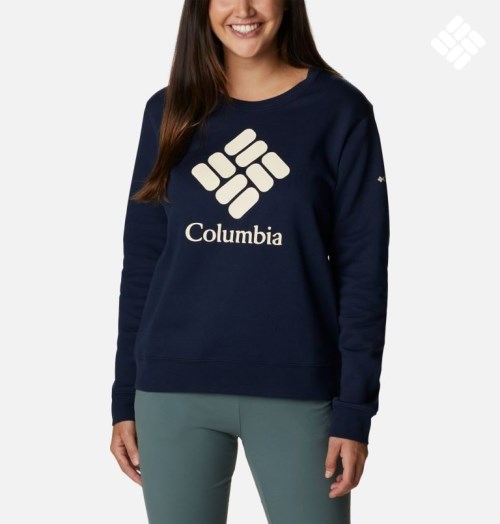 Women's Columbia Trek Graphic Crew Sweatshirts Navy | CA-FL846