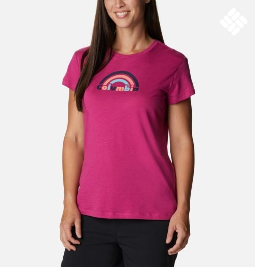 Women's Columbia Trek Short Sleeve Graphic T Shirts Fuchsia | CA-H458L