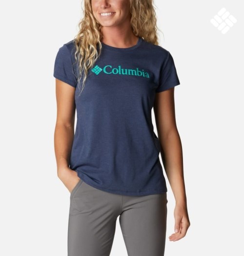 Women's Columbia Trek Short Sleeve Graphic T Shirts Navy | CA-KCA83