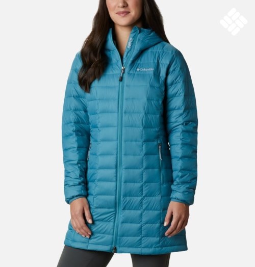 Women's Columbia Voodoo Falls 590 TurboDown Mid Jackets Turquoise | CA-AA81C