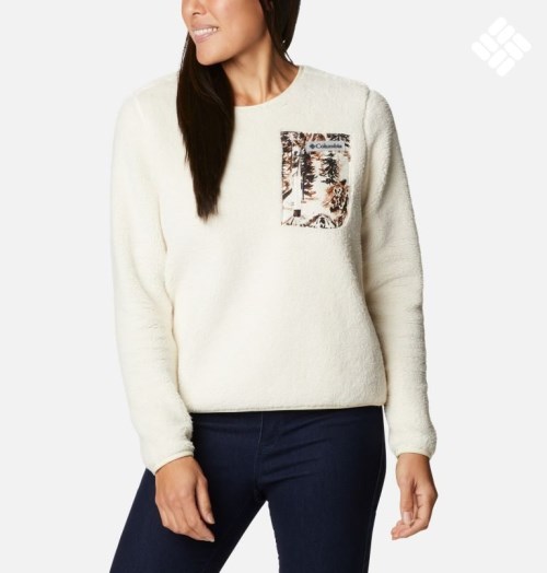 Women's Columbia West Bend Fleece Crew Sweatshirts Cream | CA-AA3C4