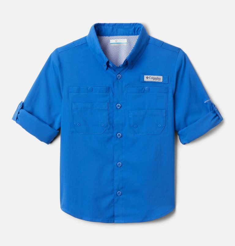 Kids' Columbia PFG Tamiami Long Sleeve Shirts Blue | CA-Y48LA