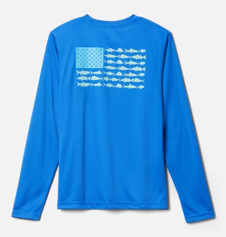 Kids' Columbia PFG Terminal Tackle Fish Flag Long Sleeve Sweatshirts Blue | CA-AL534