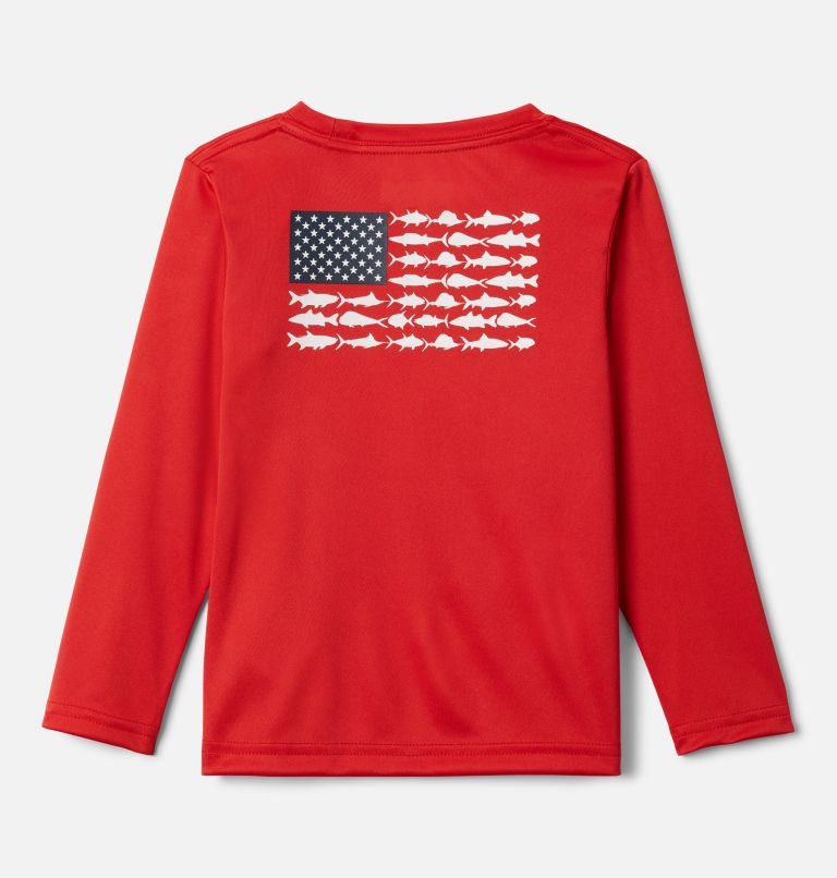 Kids' Columbia PFG Terminal Tackle Fish Flag Long Sleeve Sweatshirts Red | CA-JL5A3