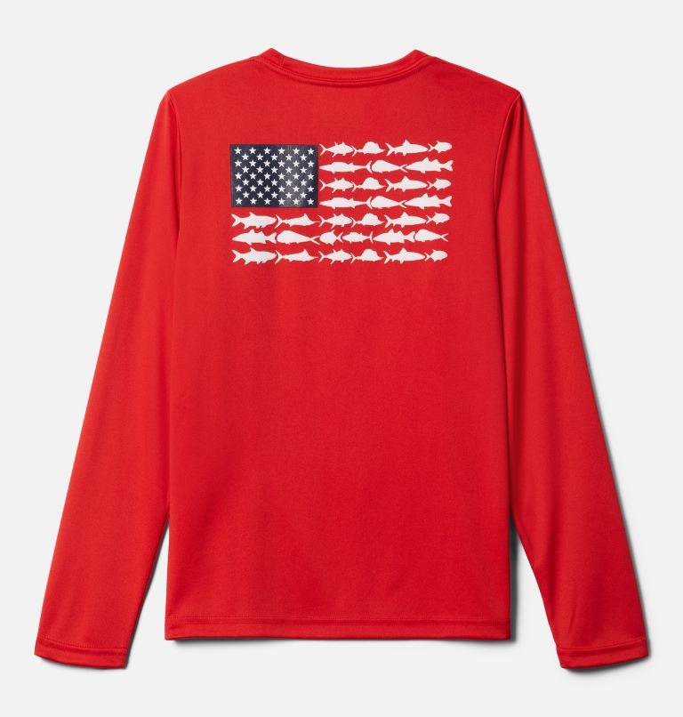 Kids' Columbia PFG Terminal Tackle Fish Flag Long Sleeve Sweatshirts Red | CA-XC650