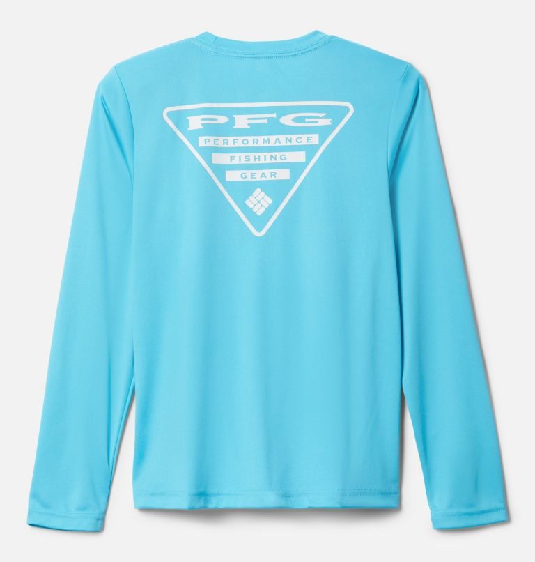 Kids' Columbia PFG Terminal Tackle Triangle Logo Long Sleeve Sweatshirts Turquoise | CA-E8LA6