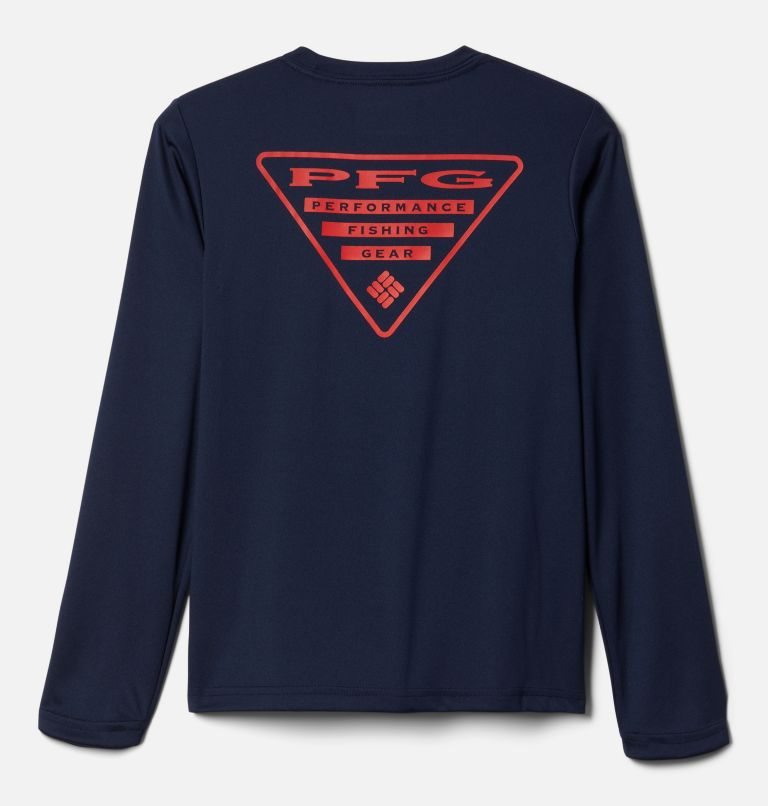 Kids' Columbia PFG Terminal Tackle Triangle Logo Long Sleeve Sweatshirts Navy | CA-KCA65