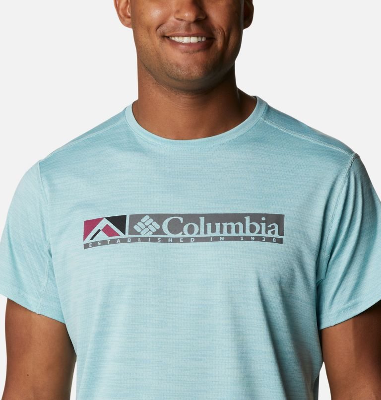 Men's Columbia Alpine Chill Zero Graphic Short Sleeve T Shirts Turquoise | CA-XCA43