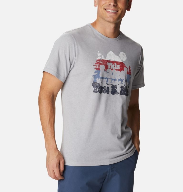 Men's Columbia Alpine Way Graphic T Shirts Light Grey | CA-N1483