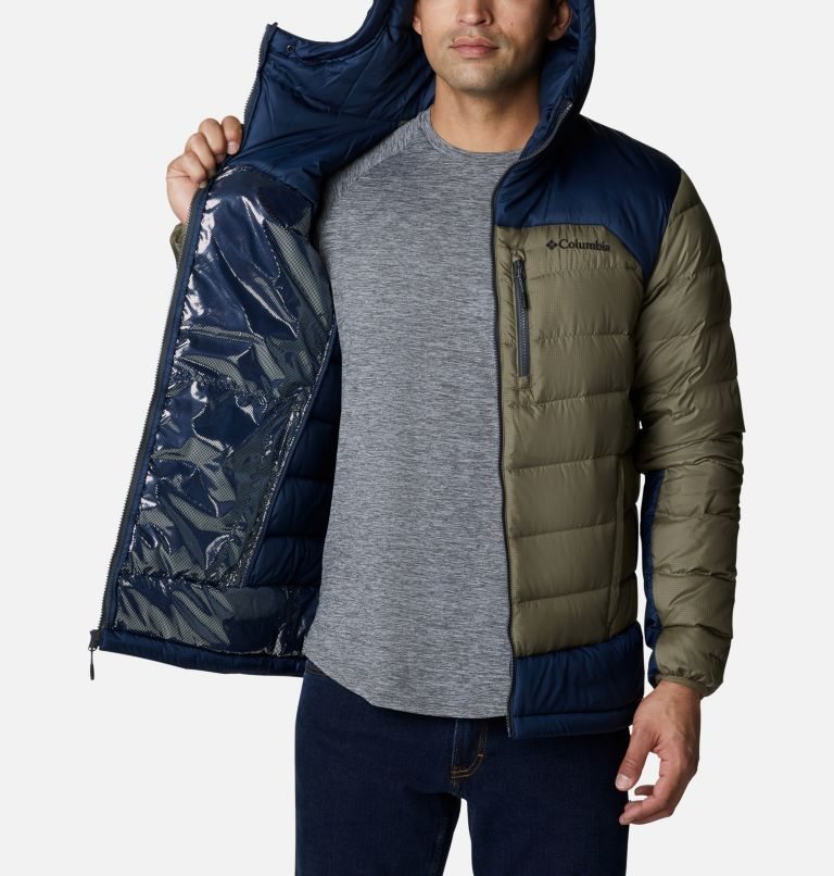 Men's Columbia Autumn Park Hooded Down Jackets Olive | CA-S8034