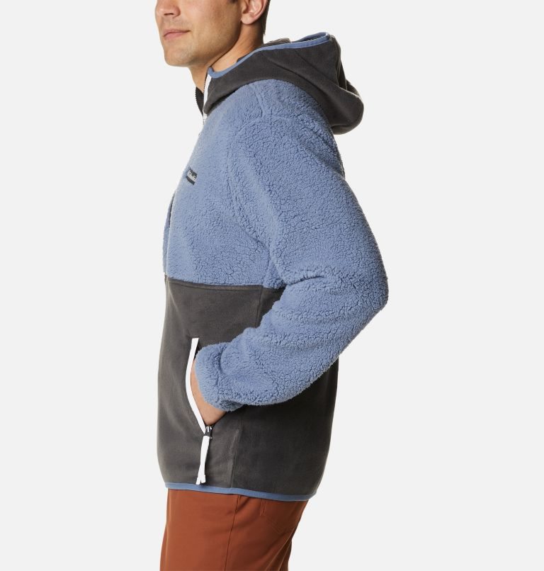 Men's Columbia Back Bowl Sherpa Full Zip Hoodie Fleece Jackets Blue / Black | CA-N08L6