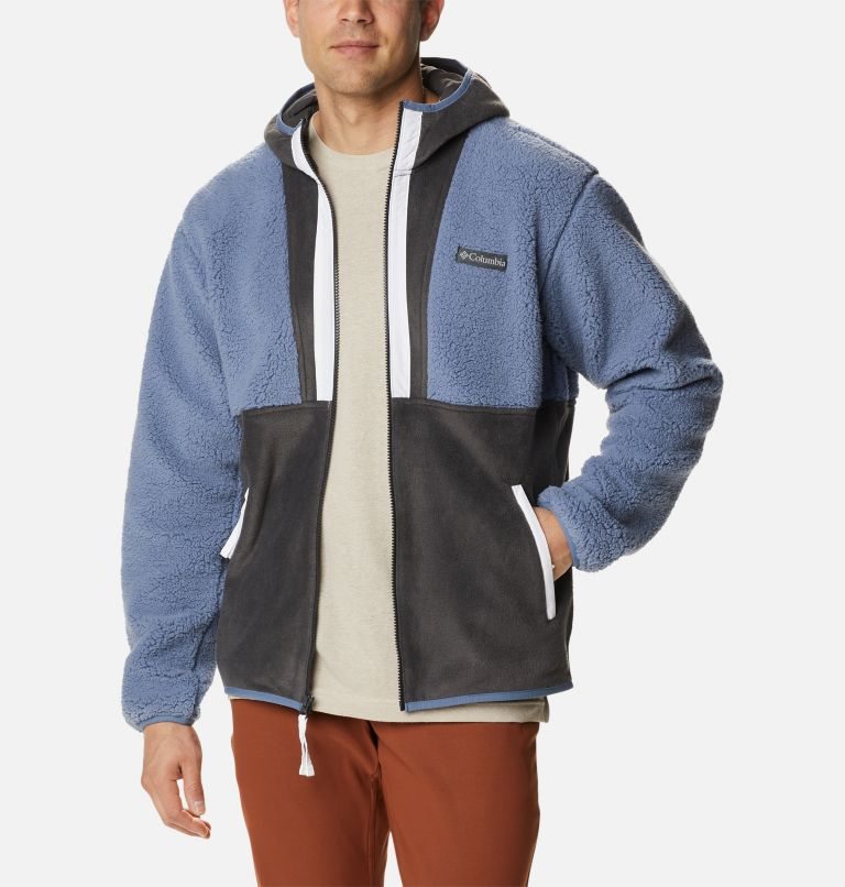 Men's Columbia Back Bowl Sherpa Full Zip Hoodie Fleece Jackets Blue / Black | CA-N08L6