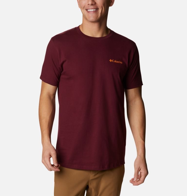 Men's Columbia Badlands Park T Shirts Burgundy | CA-S51C4