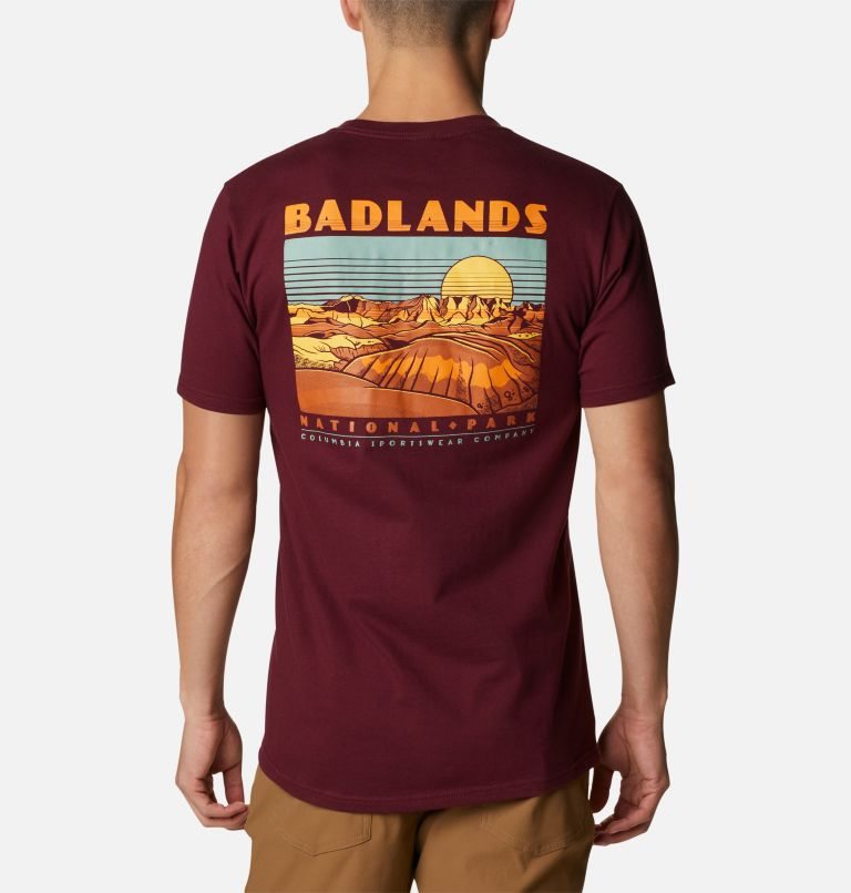 Men\'s Columbia Badlands Park T Shirts Burgundy | CA-S51C4