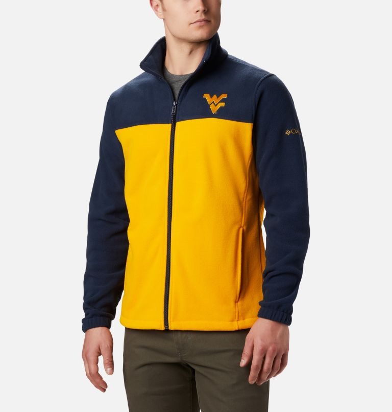 Men\'s Columbia Collegiate Flanker III - West Virginia University Fleece Jackets Navy / Yellow | CA-Q16C3