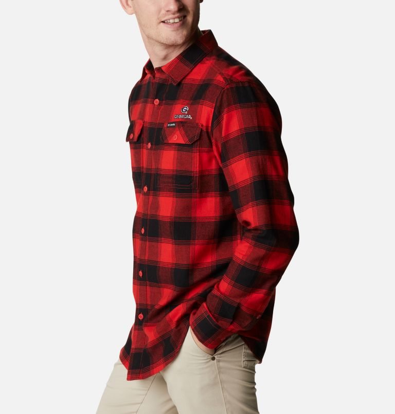 Men's Columbia Collegiate Flare Gun Flannel Long Sleeve - Georgia Shirts Red | CA-L5C30