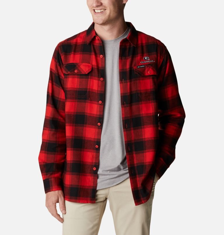 Men's Columbia Collegiate Flare Gun Flannel Long Sleeve - Georgia Shirts Red | CA-L5C30