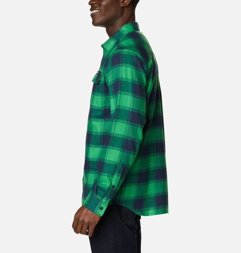 Men's Columbia Collegiate Flare Gun Flannel Long Sleeve - Notre Dame Shirts Green | CA-X8564