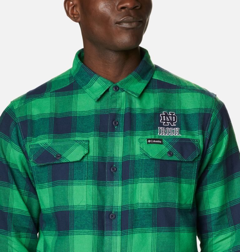 Men's Columbia Collegiate Flare Gun Flannel Long Sleeve - Notre Dame Shirts Green | CA-X8564