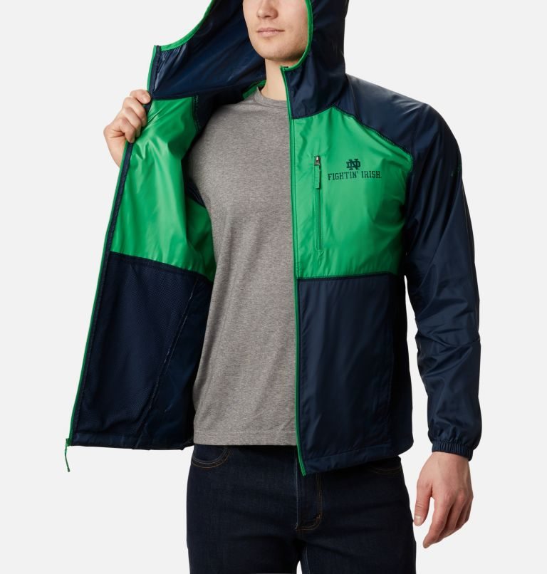 Men's Columbia Collegiate Flash Forward - Notre Dame Jackets Navy / Green | CA-FC845