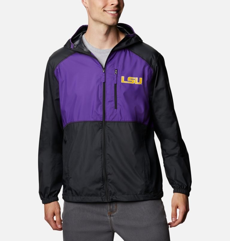 Men\'s Columbia Collegiate Flash Forward - LSU Jackets Black / Purple | CA-Z40C8