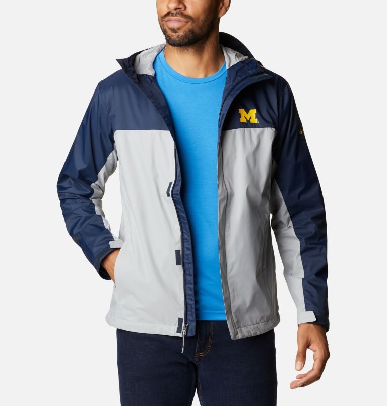 Men's Columbia Collegiate Glennaker Storm - Michigan Jackets Navy / Light Grey | CA-K6C58