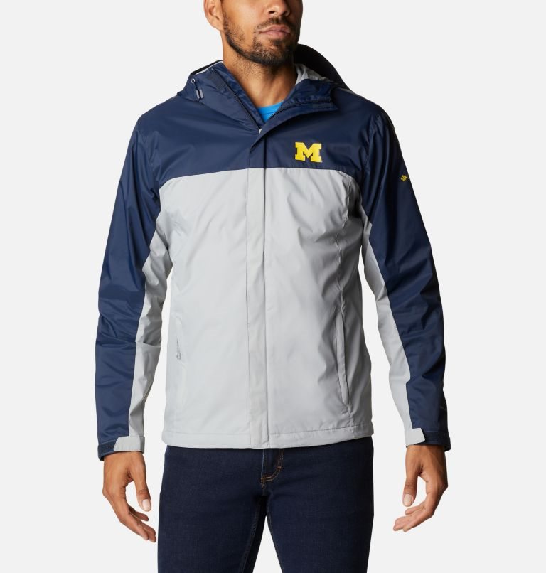 Men\'s Columbia Collegiate Glennaker Storm - Michigan Jackets Navy / Light Grey | CA-K6C58