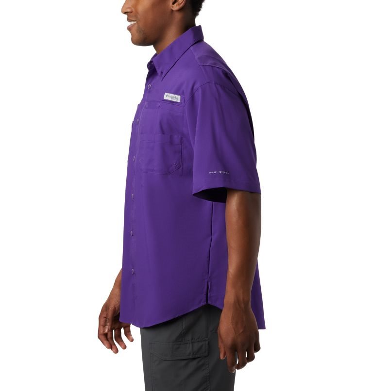 Men's Columbia Collegiate PFG Tamiami Short Sleeve - LSU Shirts Purple | CA-EA3C5