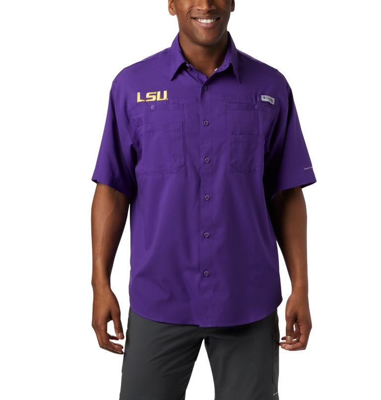 Men\'s Columbia Collegiate PFG Tamiami Short Sleeve - LSU Shirts Purple | CA-EA3C5