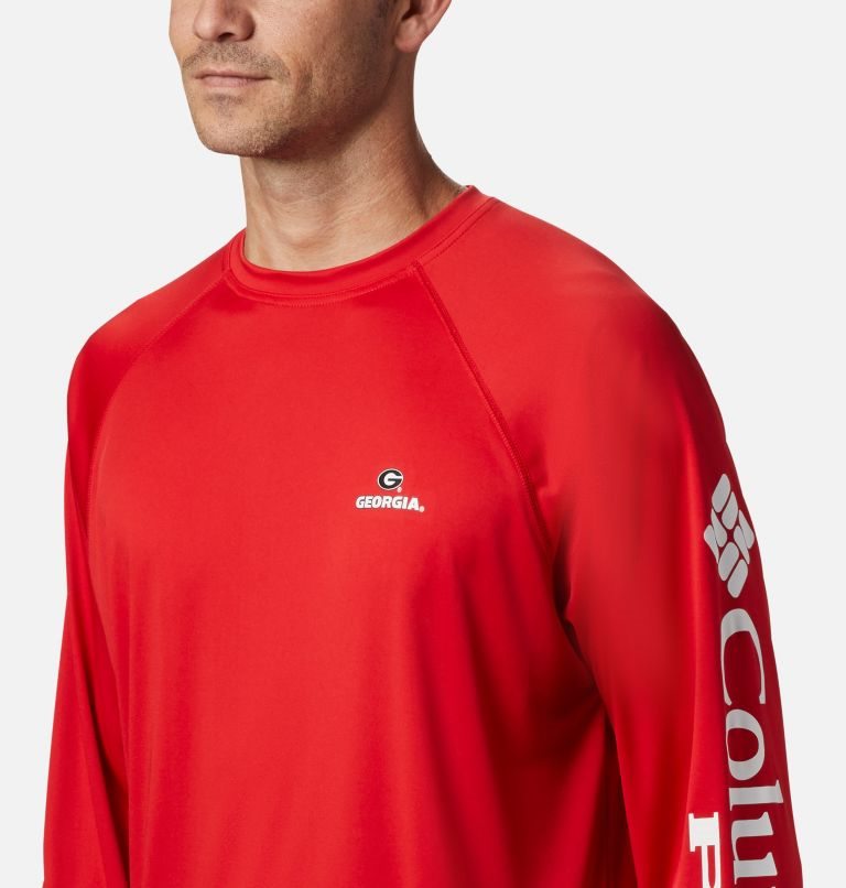 Men's Columbia Collegiate PFG Terminal Tackle Long Sleeve - Georgia Sweatshirts Red | CA-LA80L